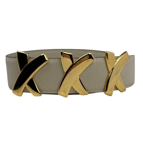 Vintage By Paloma Picasso Leather Belt Gold Triple X Hardware Cream 75 main image 4